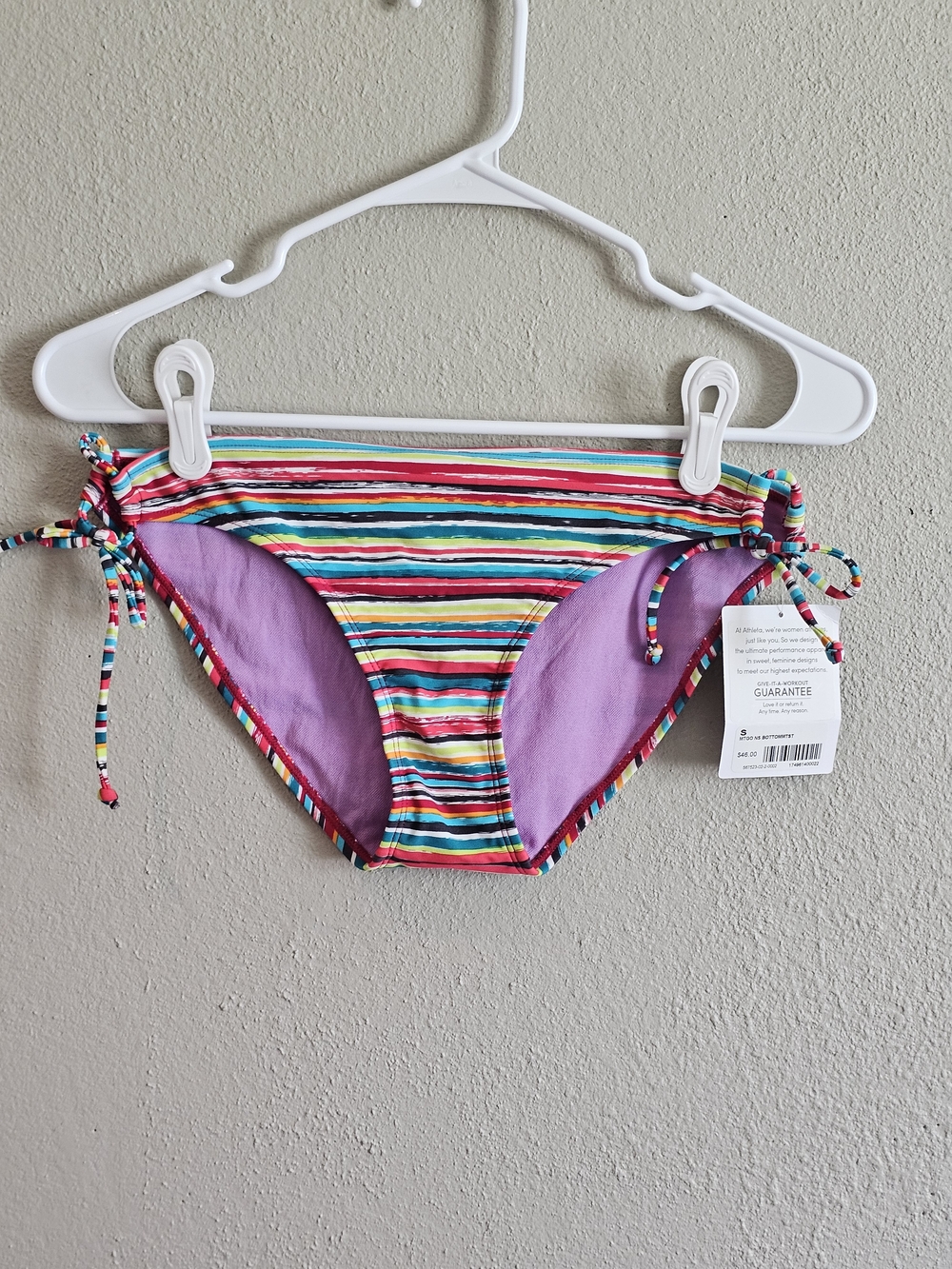 NWT Athleta Women's Size S Multicolored Striped Flirt String Bikini Swim Bottom